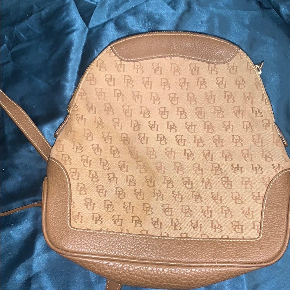 Dooney & Bourke Tan and Brown Mini Backpack with Leather Trim